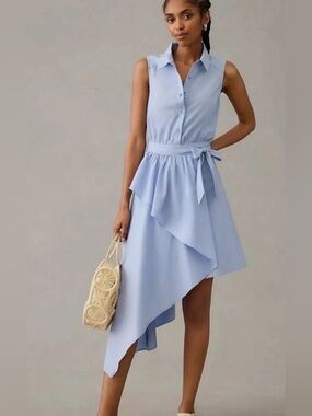 Sleeveless Light Blue Asymmetric Shirt Dress